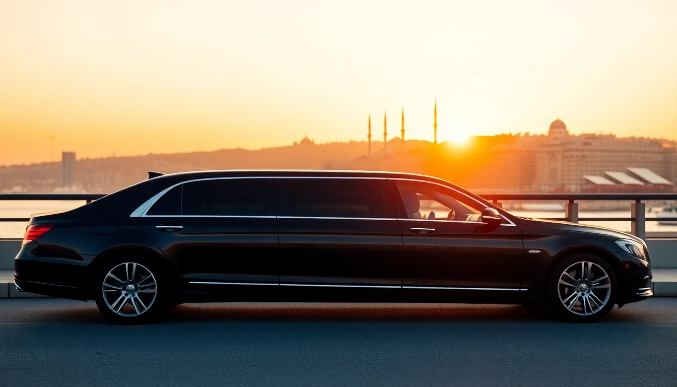 Experience the luxury private car service ISTANBUL with a sophisticated limousine against a beautiful skyline.