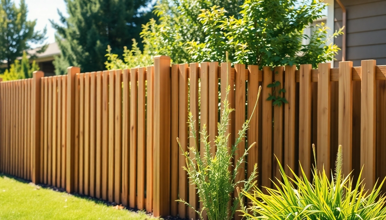 Explore a beautiful wooden fence by fencing companies Manchester in a lush garden setting.