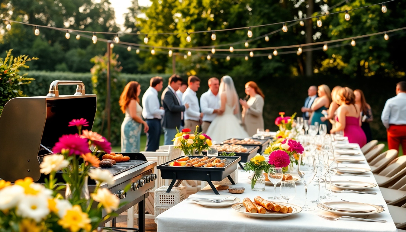 Hochzeit Grill Catering für Berlin featuring an elegant outdoor BBQ setup with delicious grilled dishes.