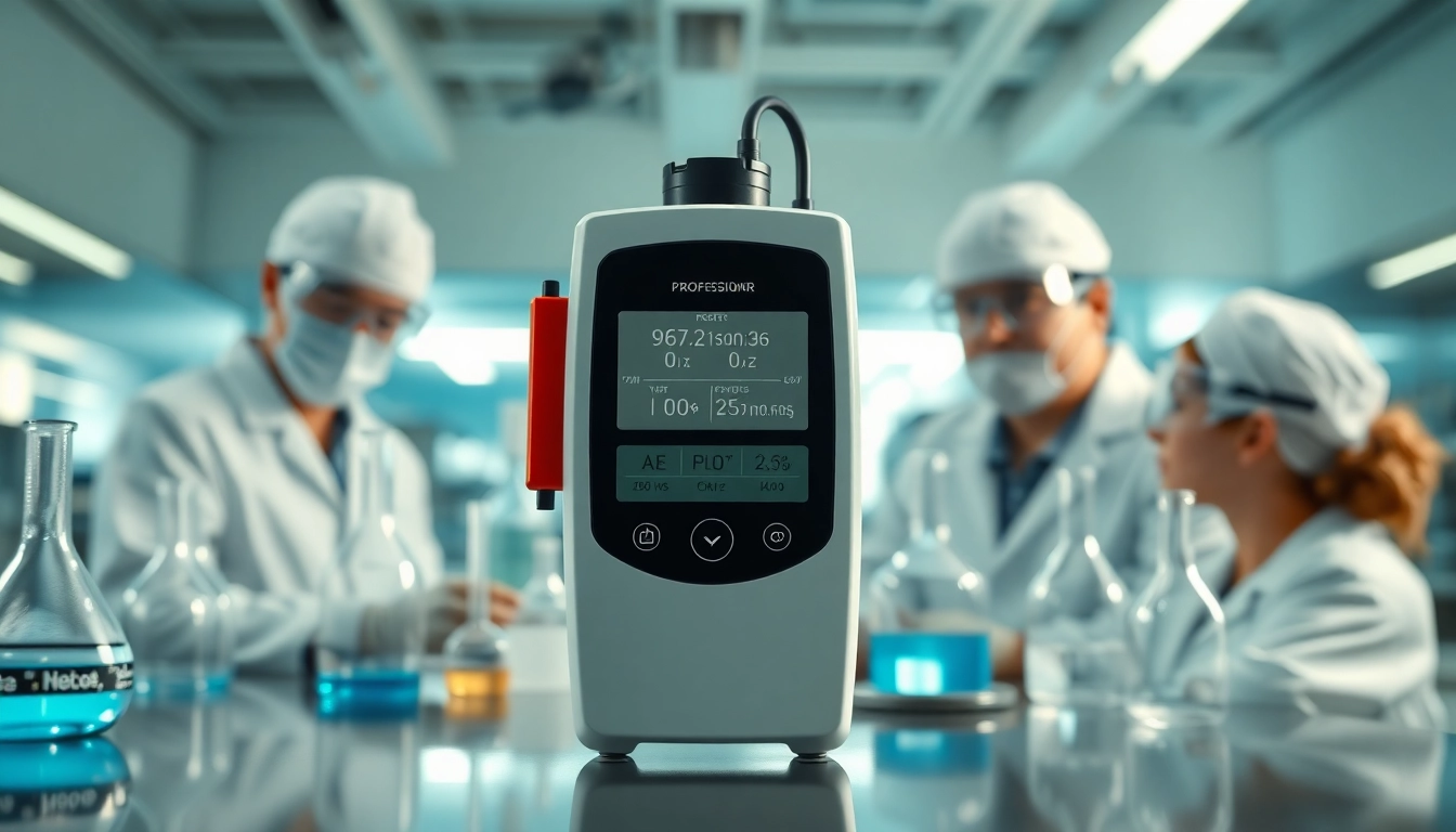 Inspecting the Propylene Oxide detector amid lab equipment for safety assurance.