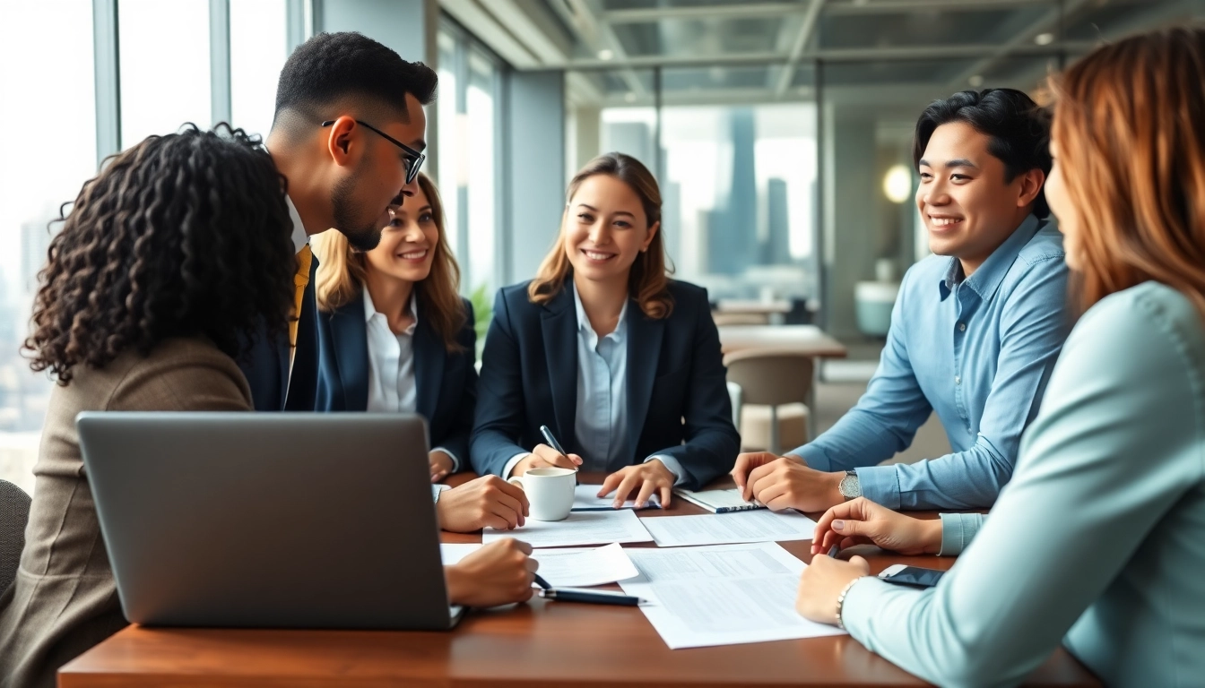 Créez votre societe commerciale avec des entrepreneurs en pleine discussion dans un bureau moderne.