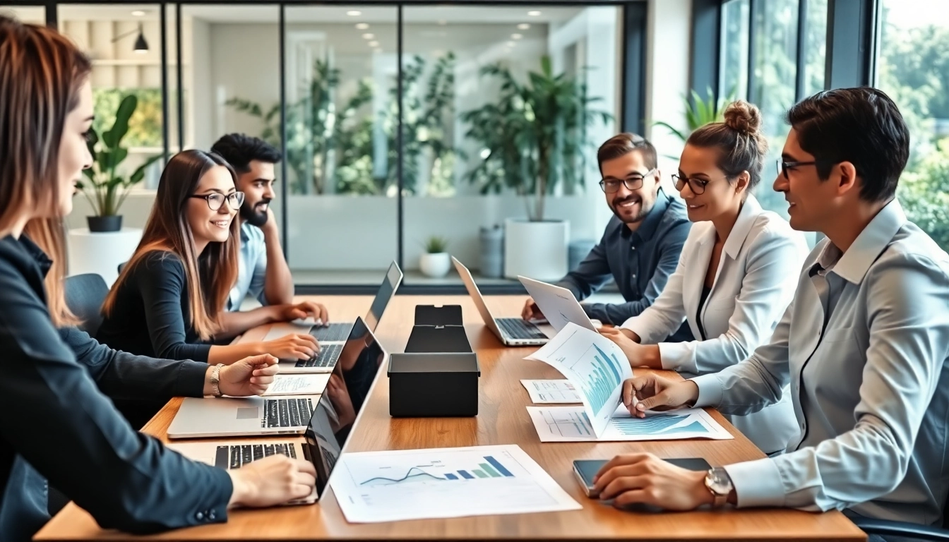 Analyze competitor pricing strategies with diverse professionals collaborating in a bright office.