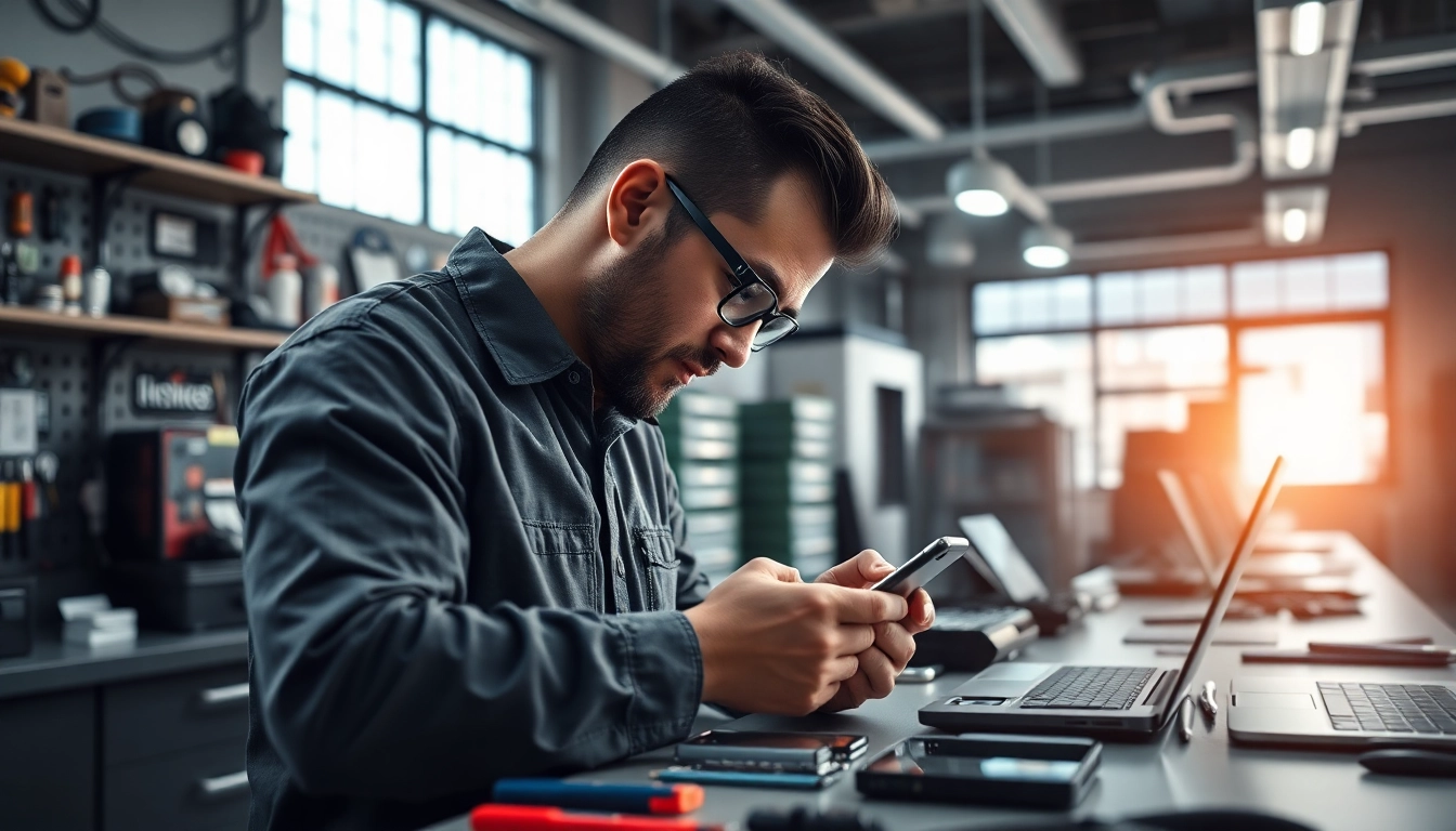 Riparazione cellulari a Torino con esperto tecnico in un moderno laboratorio.