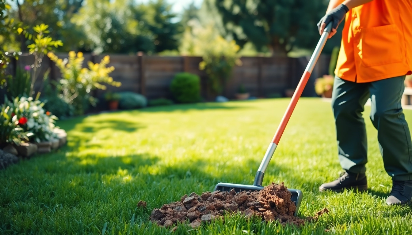 Dog poop pickup in a lush backyard by a professional pet waste removal service.