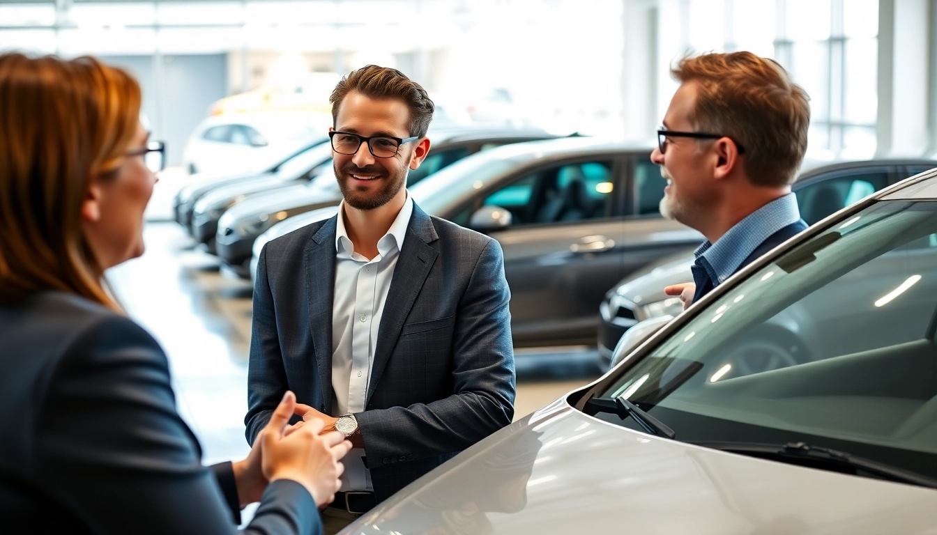 Engaging negotiation in a competitive car part exchange with various vehicles in a bright dealership.