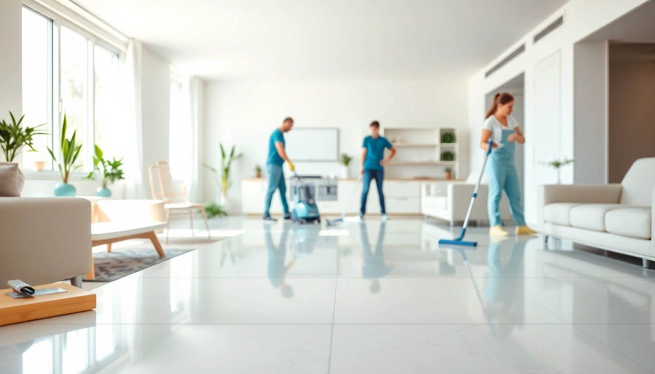 Bond cleaning Brisbane service showcasing professional cleaners thoroughly cleaning an apartment.
