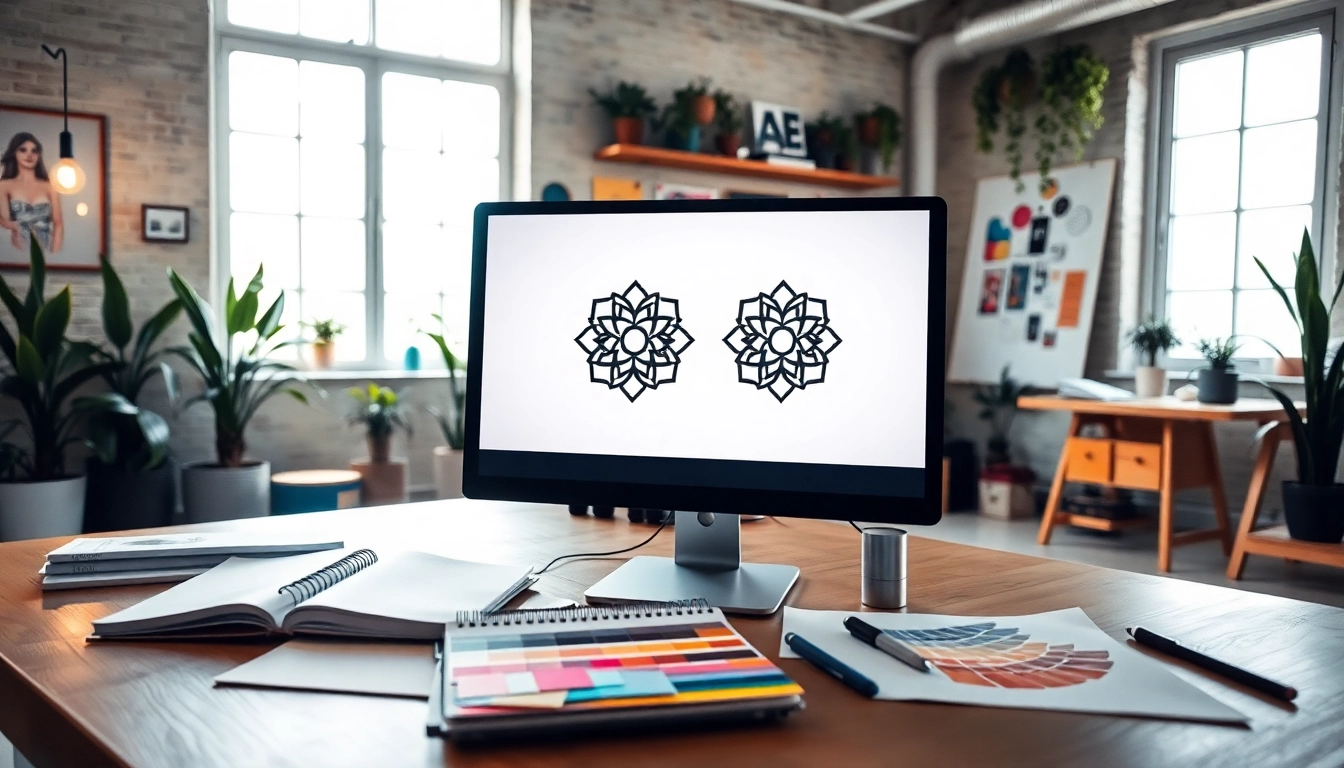 Creating a trademark logo in a professional graphic design workspace.