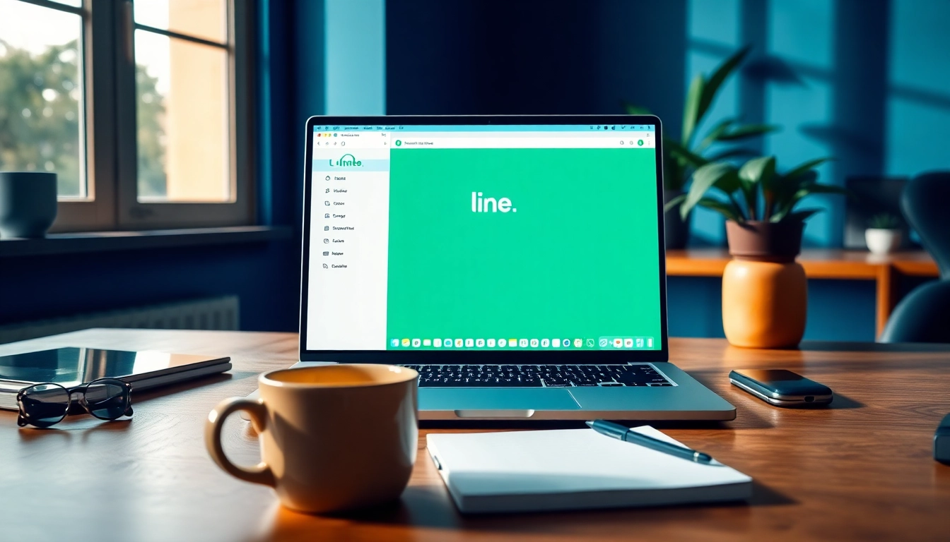 Download the line電腦版官方下載 on your laptop with an organized workspace setup in view.