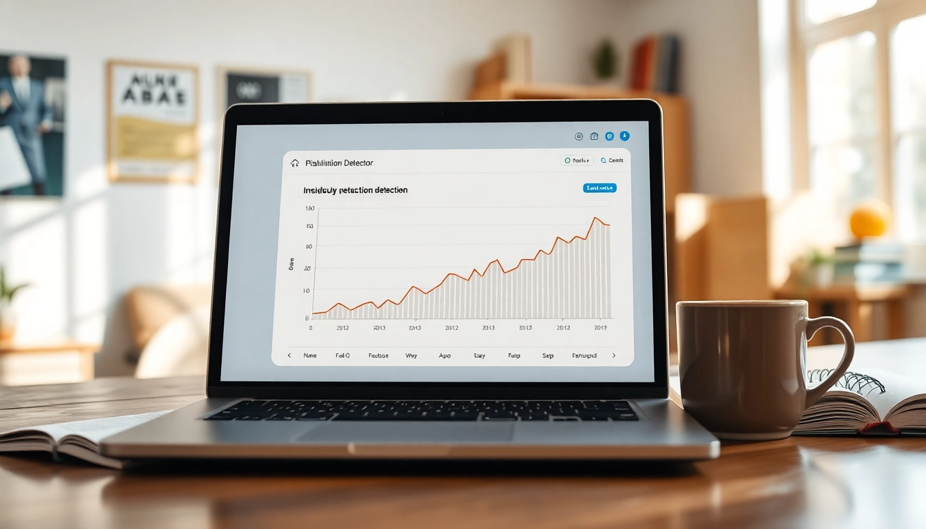 Engage with the advanced plagiarism detector tool on a laptop in a bright workspace.