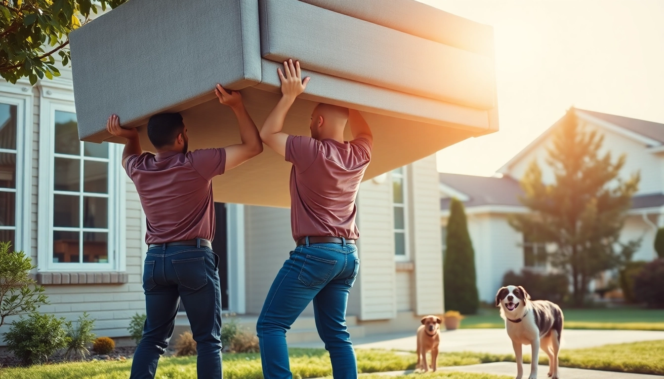 House moves performed by a professional team lifting furniture during relocation.