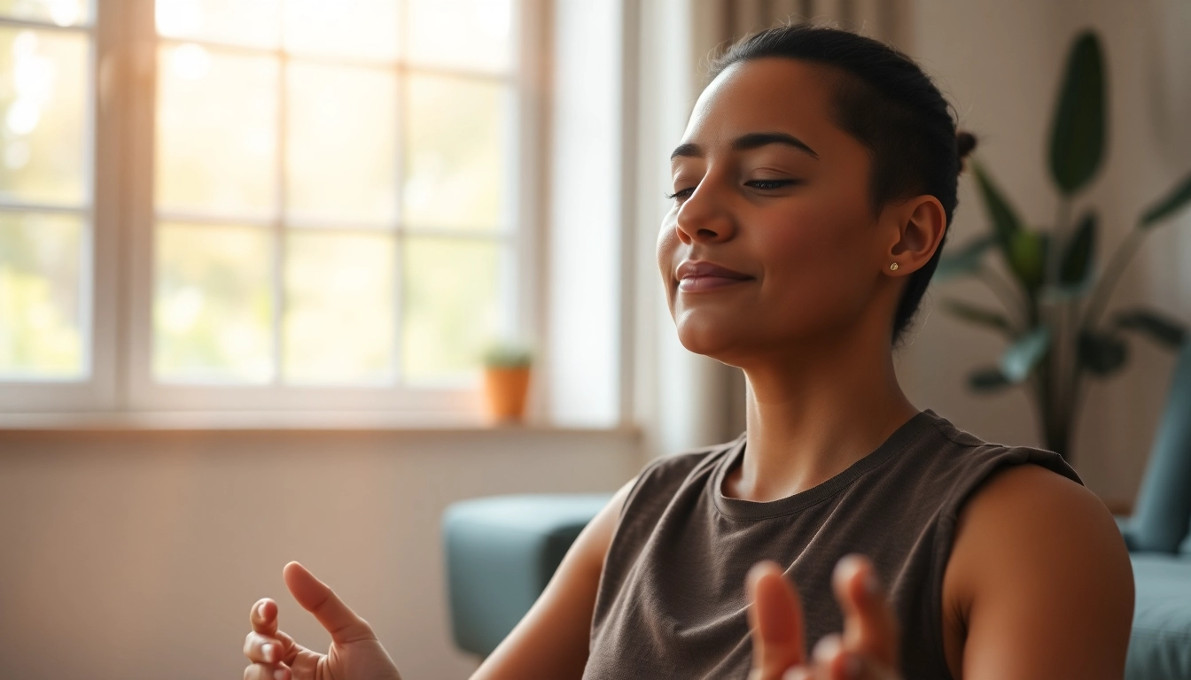 Practicing mindfulness for dealing with anxiety in a serene therapy setting.