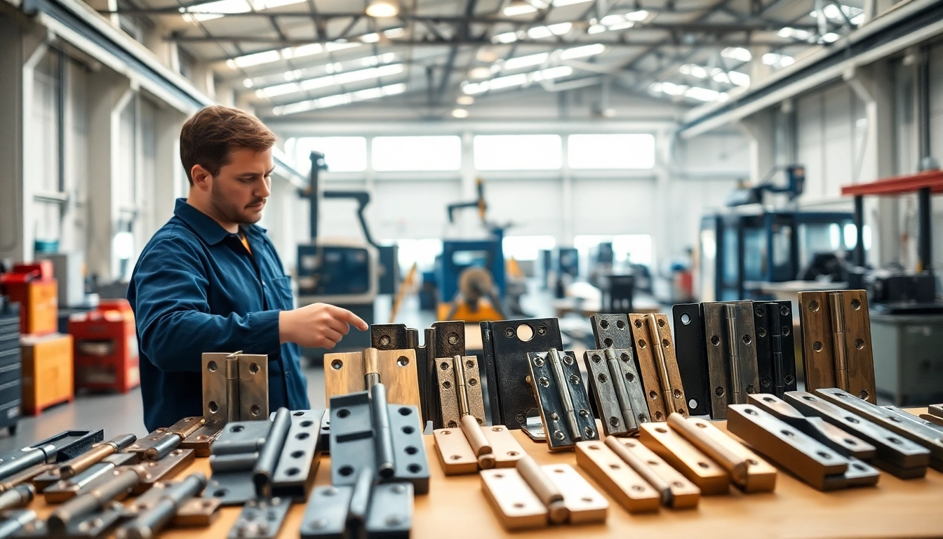 Showcase of high-quality hinges by a Door Hinges Manufacturer in a professional workshop setting.