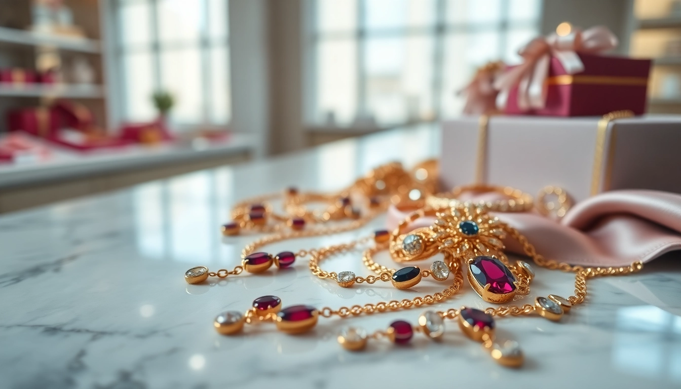 Showcasing the best jewelry with intricate gold necklaces and gemstones displayed elegantly.