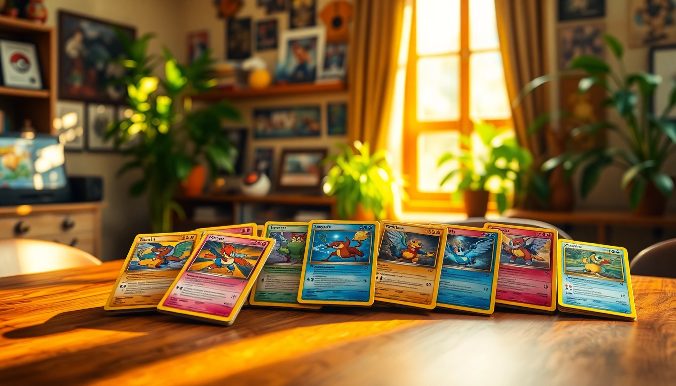 Showcase of real pokemon cards india arranged in an inviting gaming room