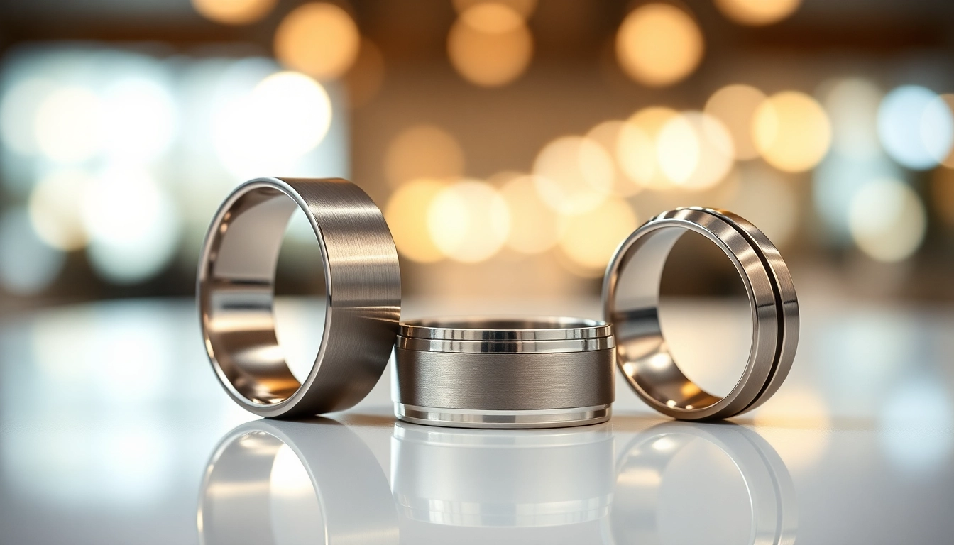 Showcase of tungsten wedding rings highlighting unique designs and finishes.