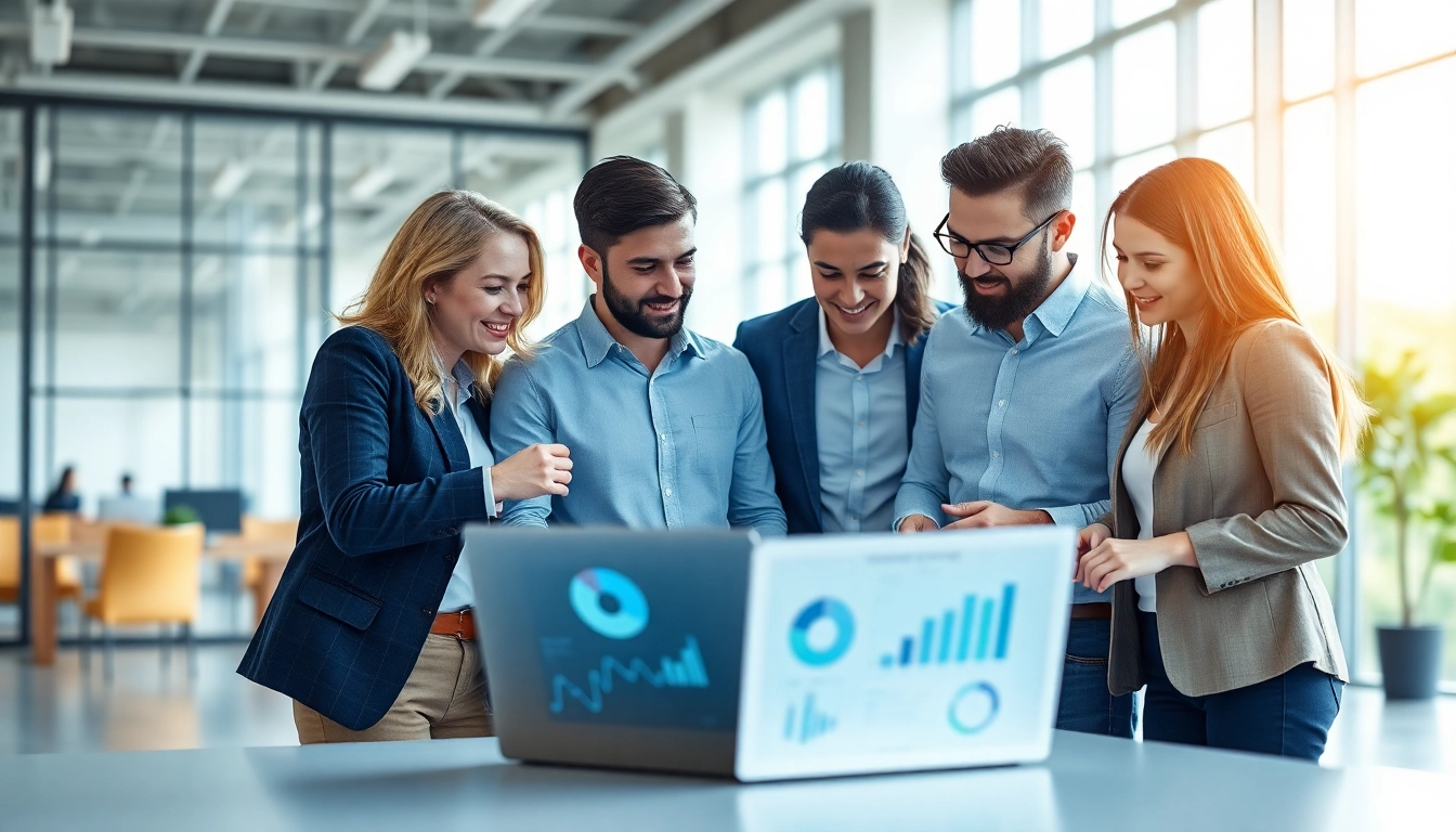 Team collaborating on managed IT service solutions in a modern office setting.