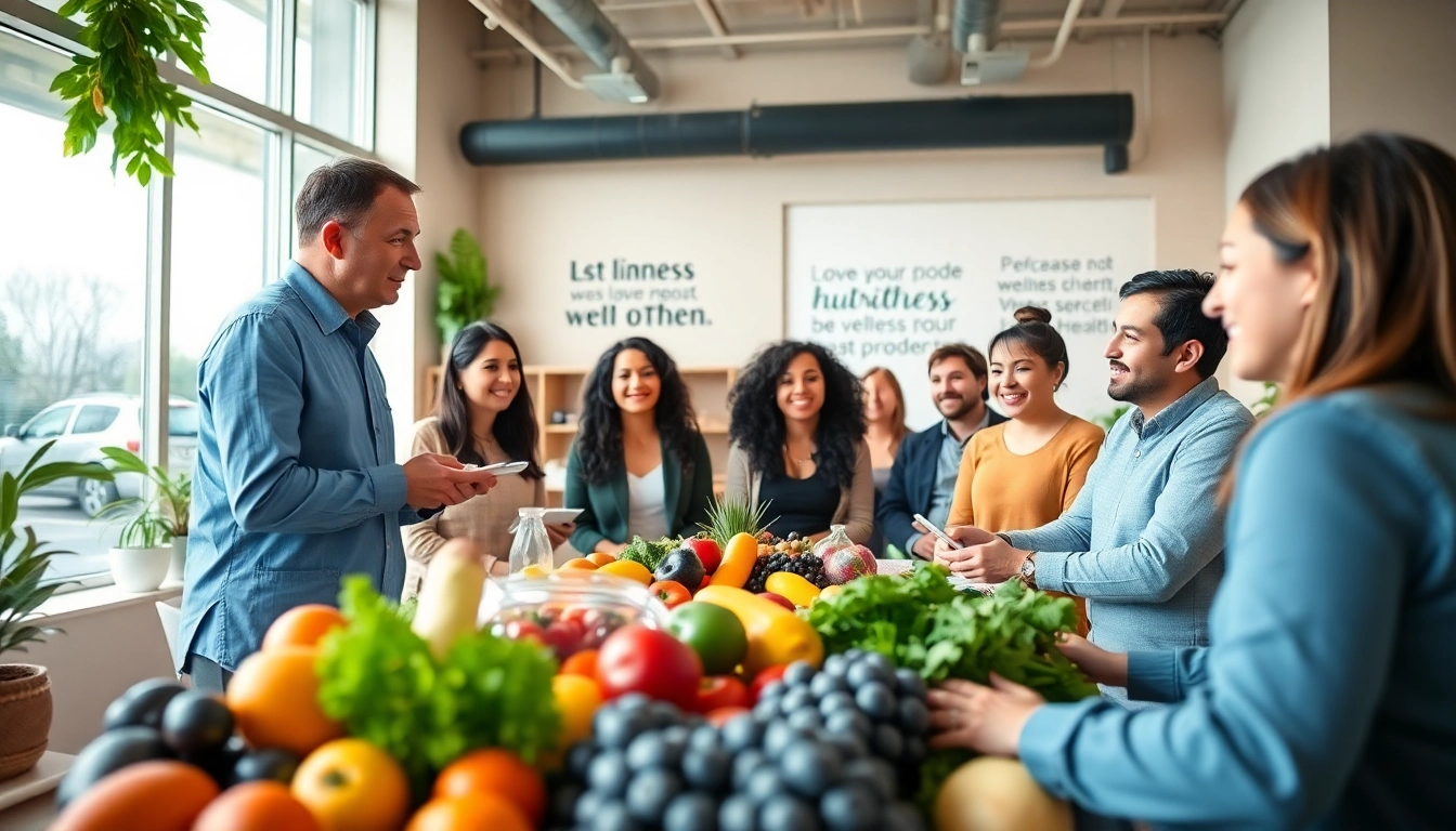 Clients engaging in a fat program consultation with a nutritionist in a vibrant and inviting space.