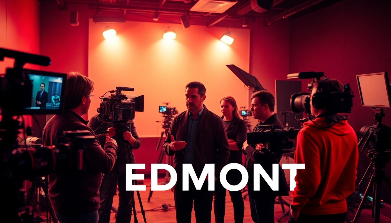 Showcasing teamwork at edmonton production companies with a directing scene in a modern studio.