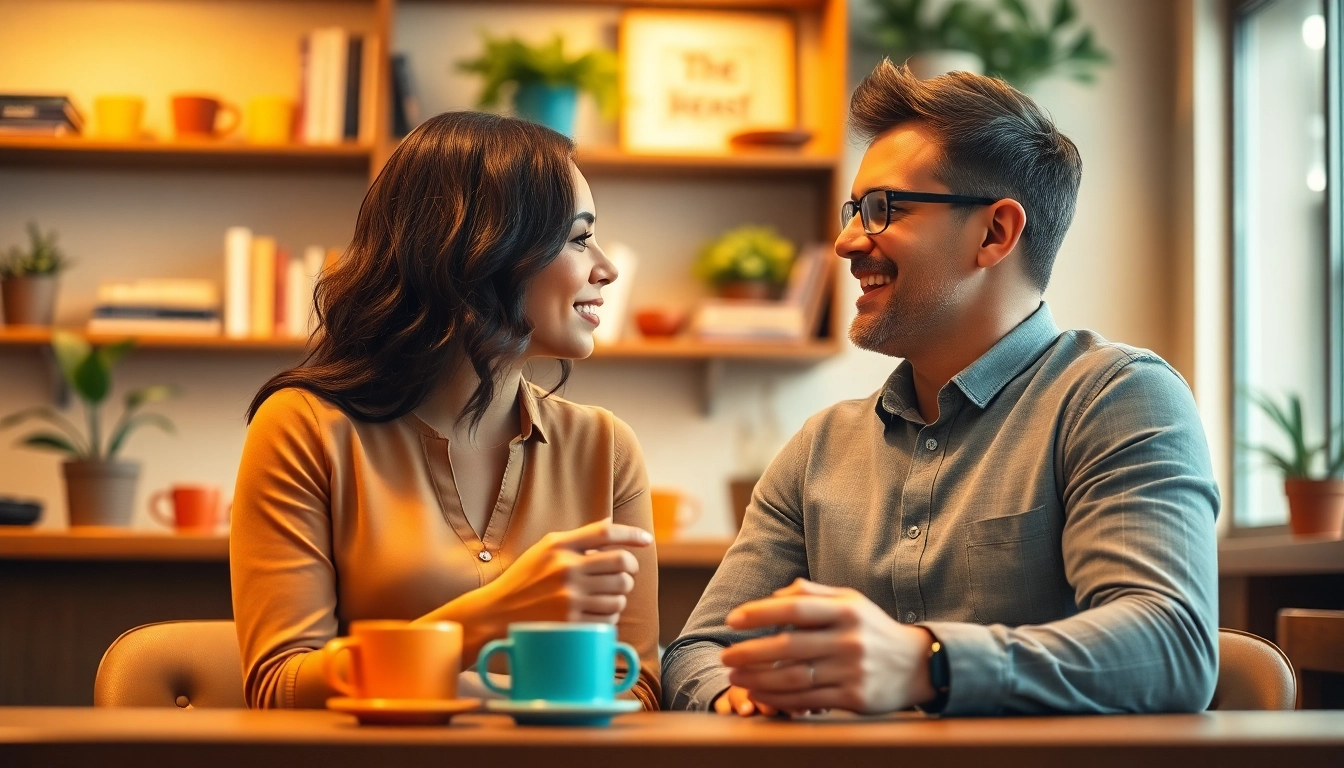 Engaging scene depicting communication in relationships with a couple sharing a conversation in a cozy setting.