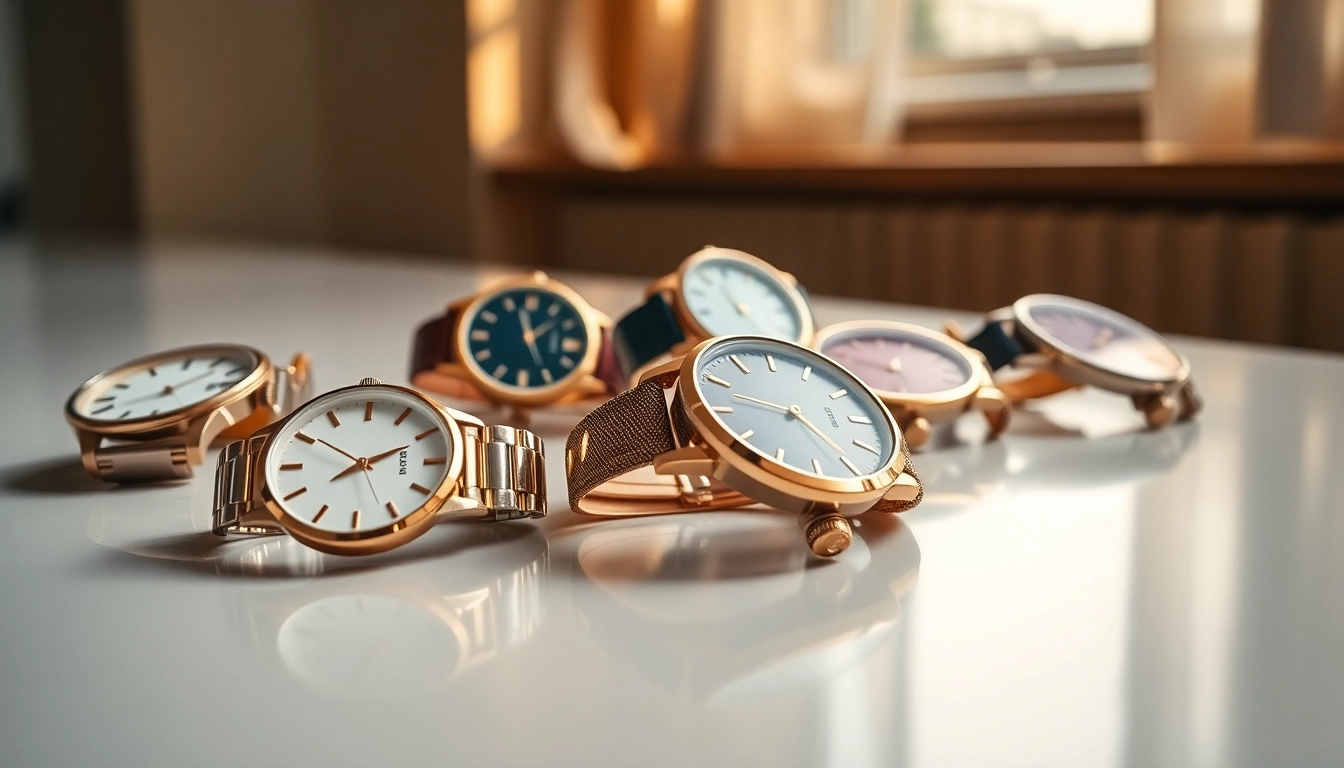 Damen Armbanduhren in stilvollem Design auf eleganter Präsentation.