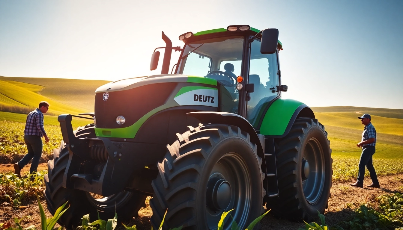 Deutz Fahr Traktor in vollem Einsatz auf einem Feld, zeigt innovative Technologie und Effizienz.