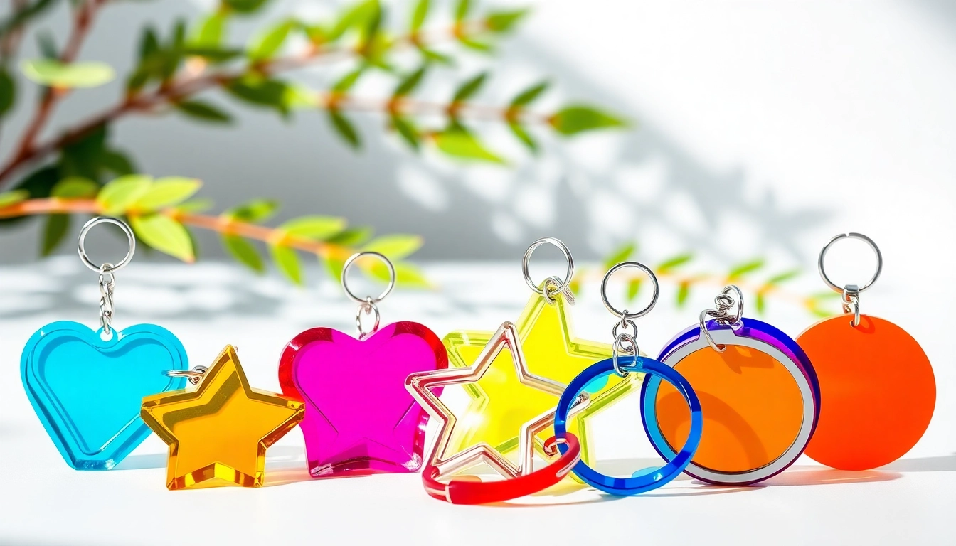 Engaging acrylic keychain custom designs showcased in vibrant colors and unique shapes.