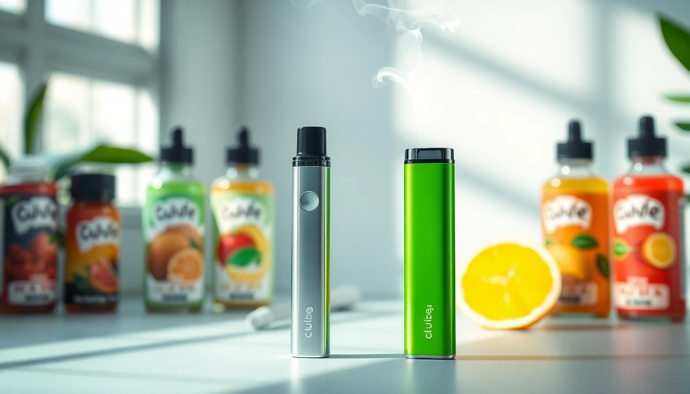 Showcase the HQD Cuvie with vibrant e-liquid flavors in a modern, inviting setup.