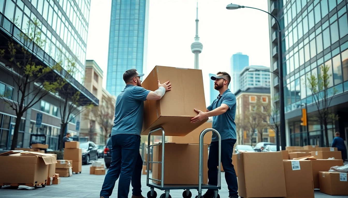 Efficient moving Toronto service in action with professional movers handling boxes and furniture.