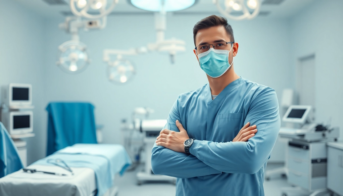 Bauchdeckenstraffung Braunschweig: Skilled surgeon prepares for a procedure in a modern clinic.