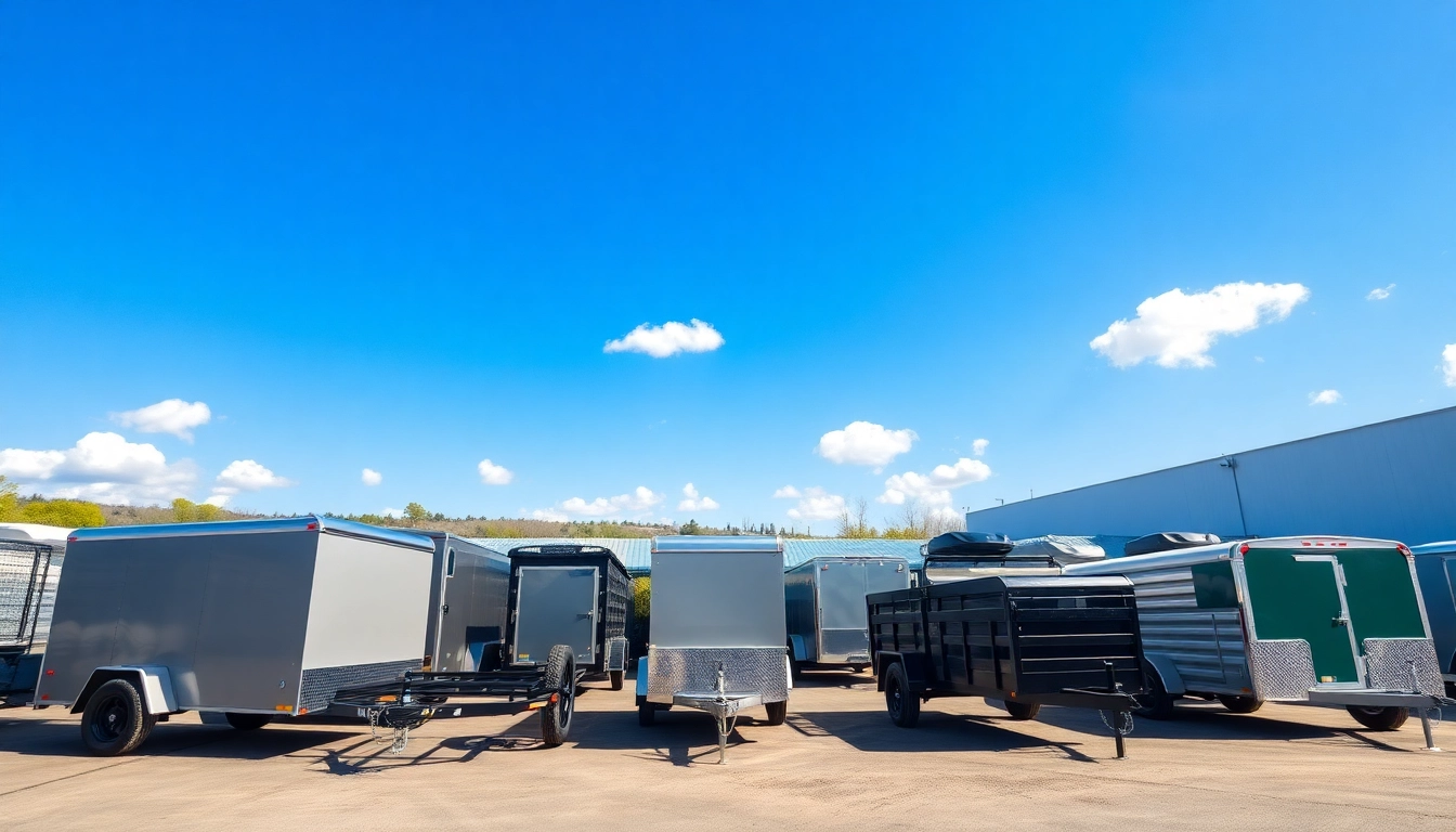 Check out a variety of trailers near me in an open lot under bright natural lighting.