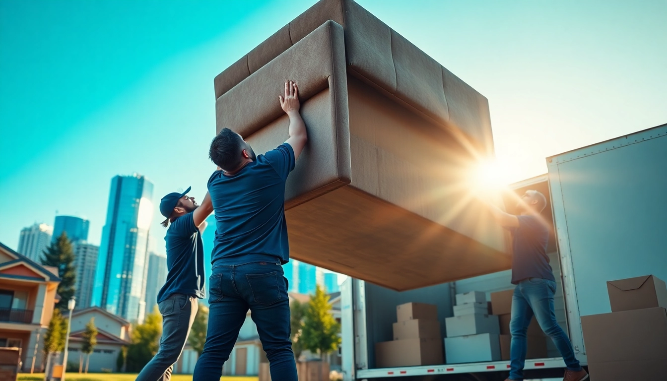 Movers calgary expertly handling furniture during a professional moving process in Calgary.