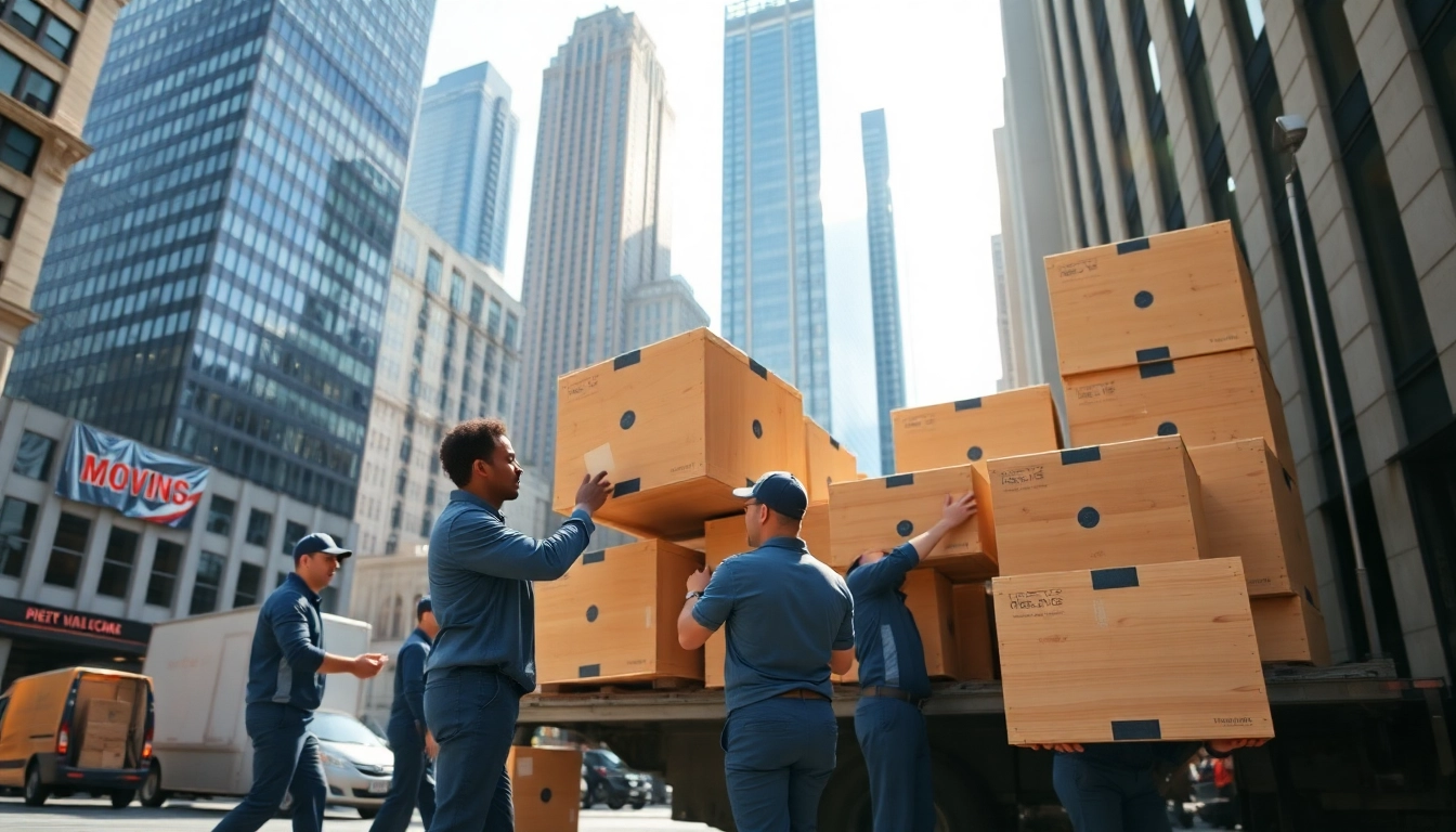 Moving company nyc team loading a truck with boxes in New York City.